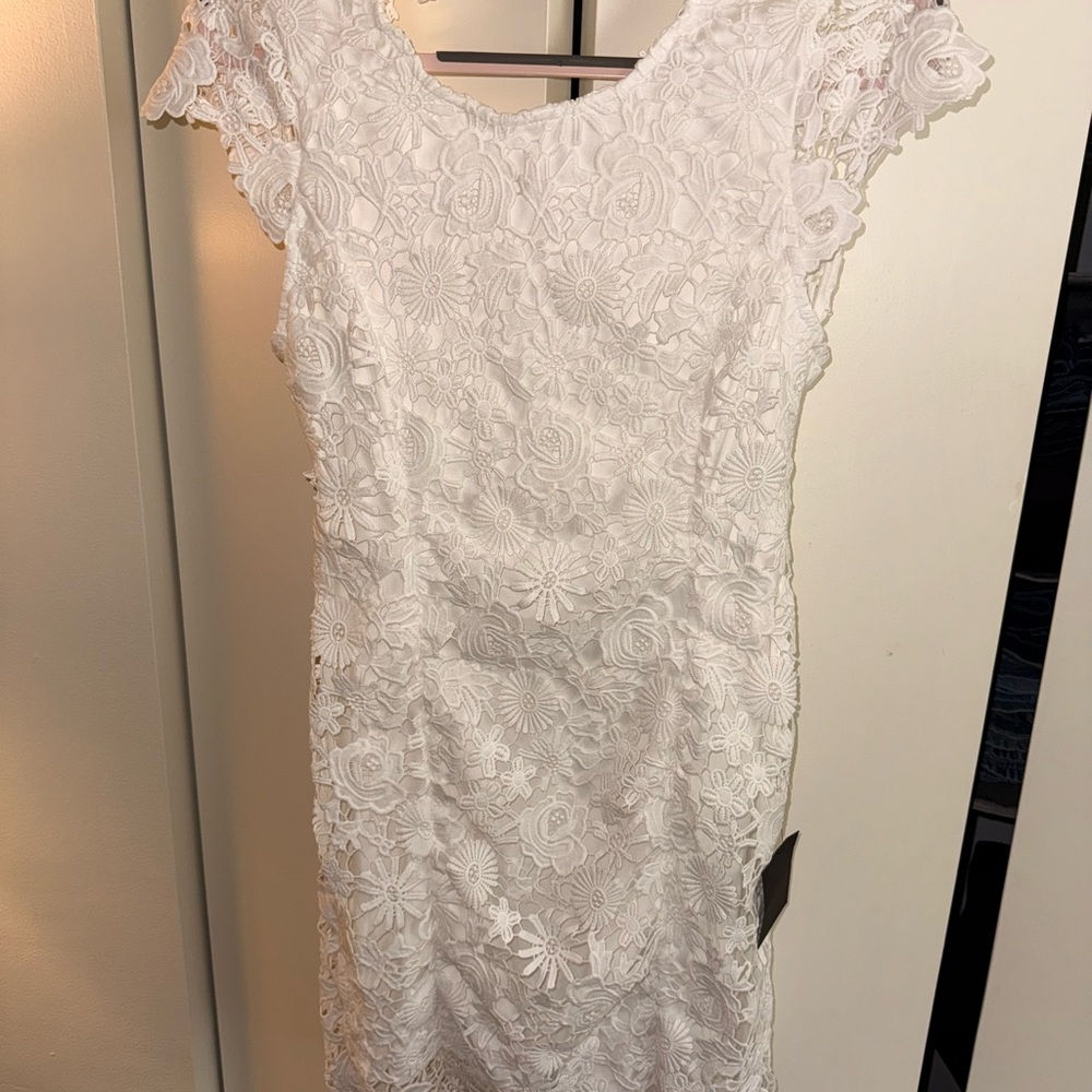 Lulu's Floral Lace Mini Dress in White